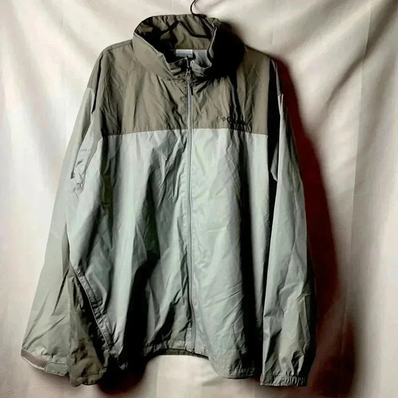 COLUMBIA MENS SIZE XXL GRAY LIGHTWEIGHT JACKET  STOWAWAY HOOD EUC ZIP FRONT - Picture 1 of 12